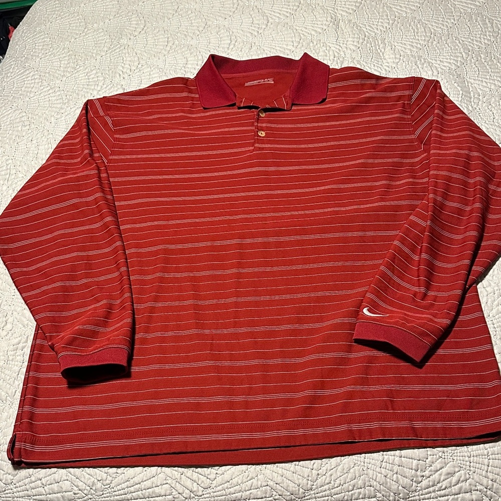 Nike Men's Maroon Striped L/S Golf Polo Shirt, EUC, Size 2X